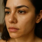 نمای نزدیک از پوست صورت با منافذ باز