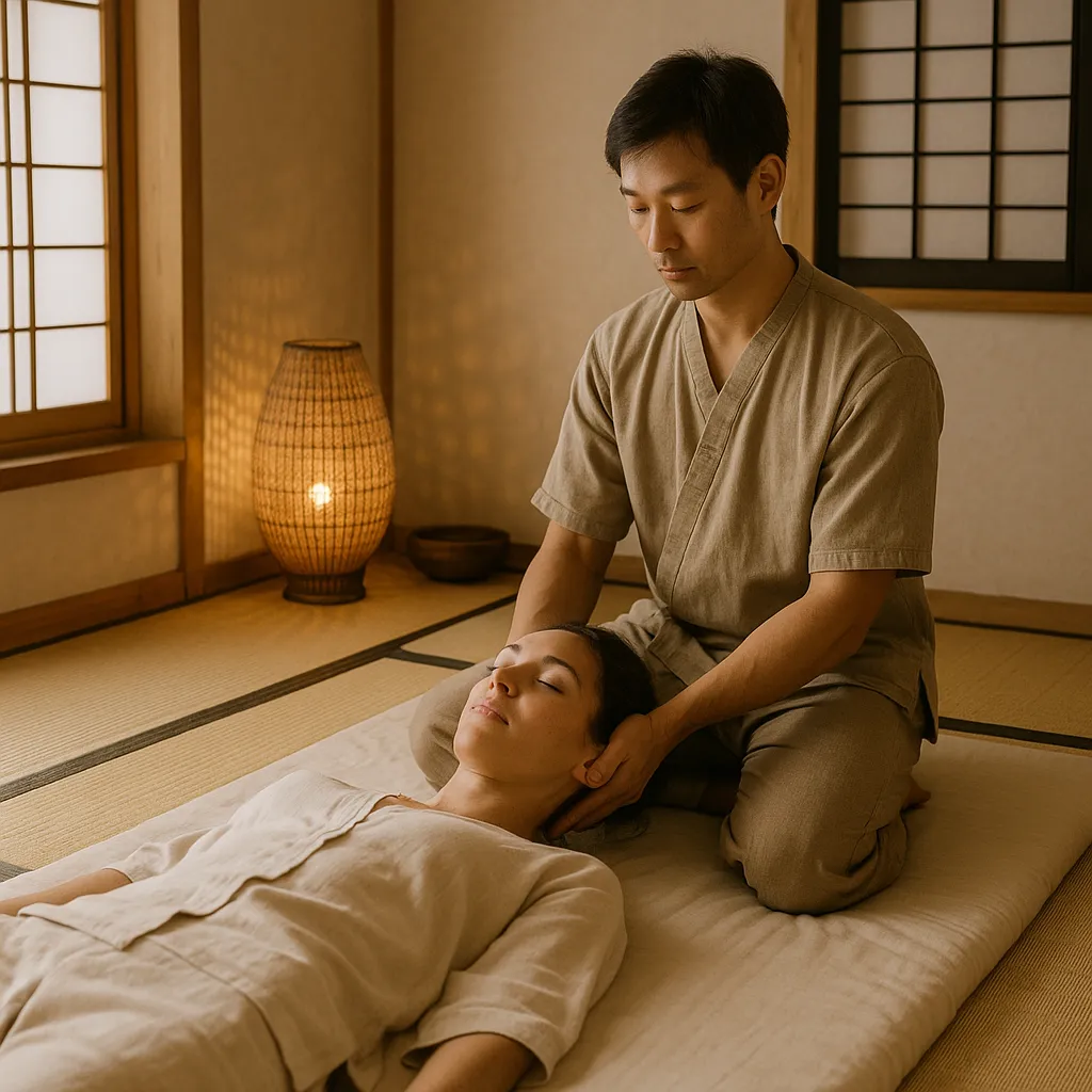 ماساژ شیاتسو در اتاقی با دکور ژاپنی و نور طبیعی