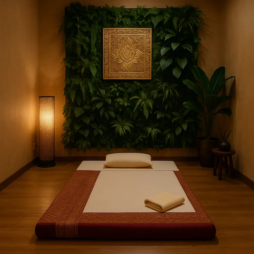 اتاق ماساژ تایلندی با تشک سنتی و دکور شرقی در نیراکلاب