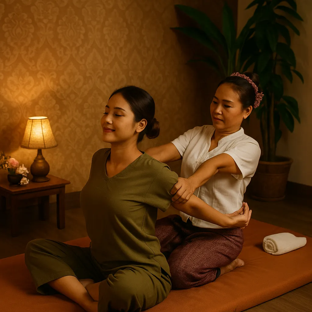 ماساژ تایلندی سنتی با لباس سنتی و دکور شرقی در نیراکلاب
