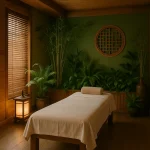 اتاق ماساژ توینا با دکور شرقی و گیاهان سبز
