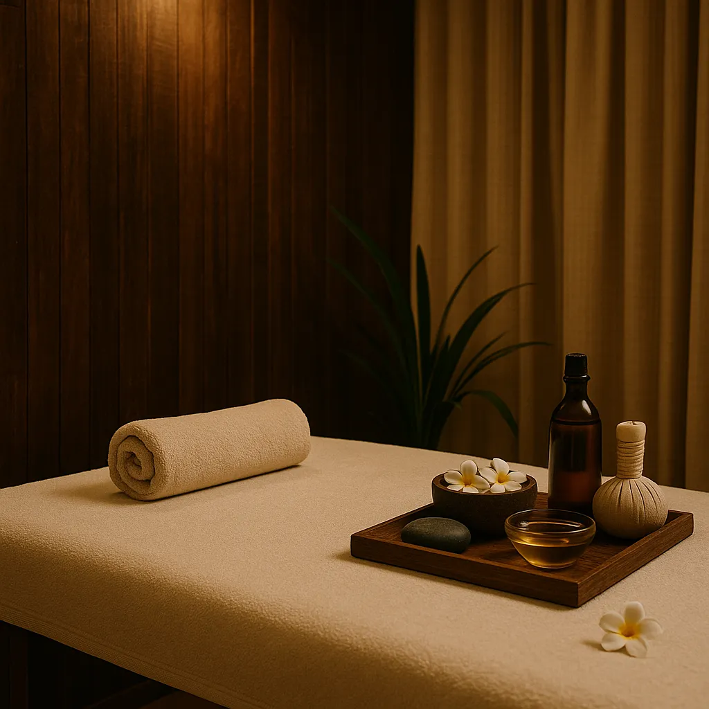 اتاق ماساژ بالی با وسایل کامل و دکور چوبی