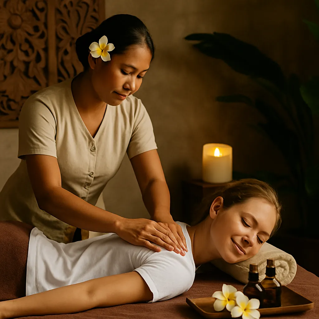 ماساژ بالی در محیط آرام اسپا با لباس نخی