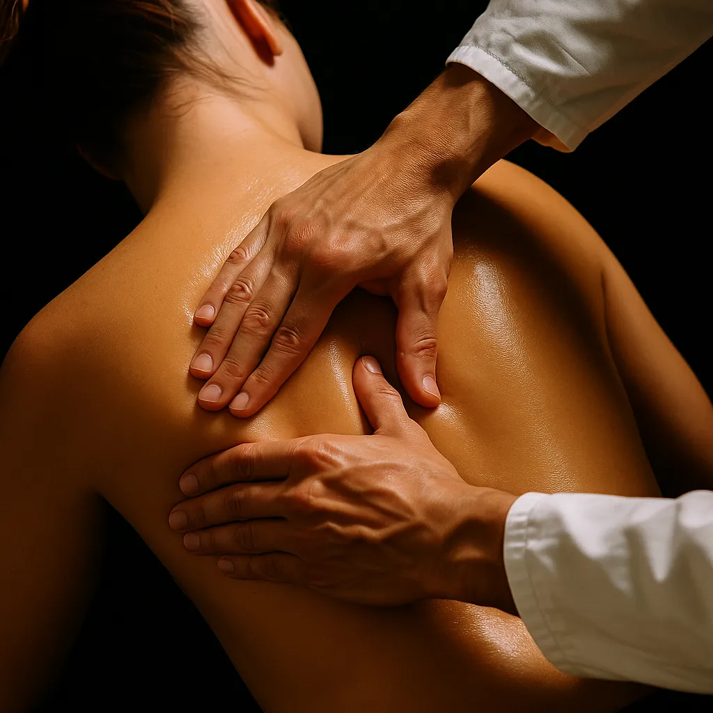 ماساژ مایوفاشیال با فشار عمیق روی عضلات پشت و شانه