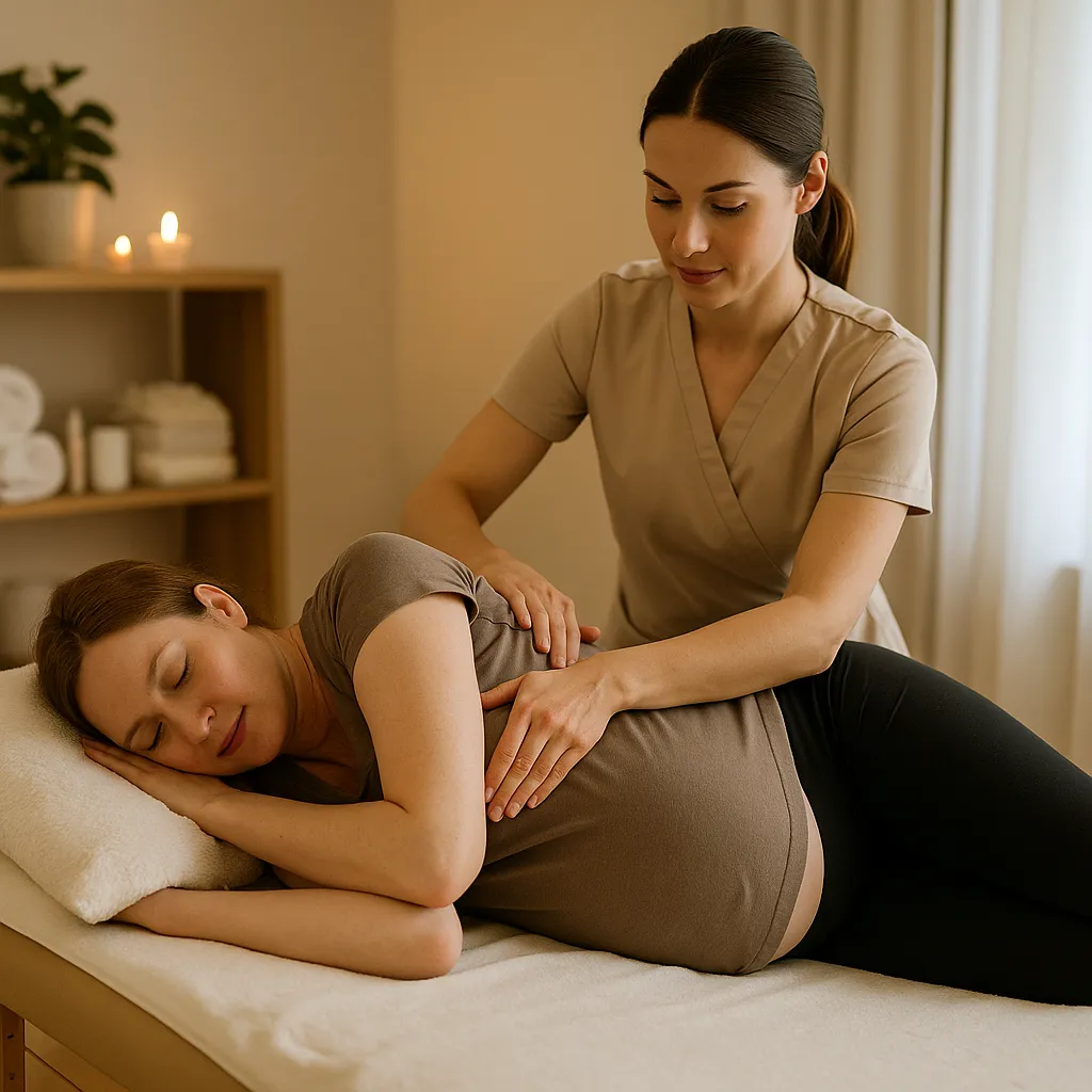 عکس ماساژ بارداری در اتاق ماساژ واقعی با ماسور خانم