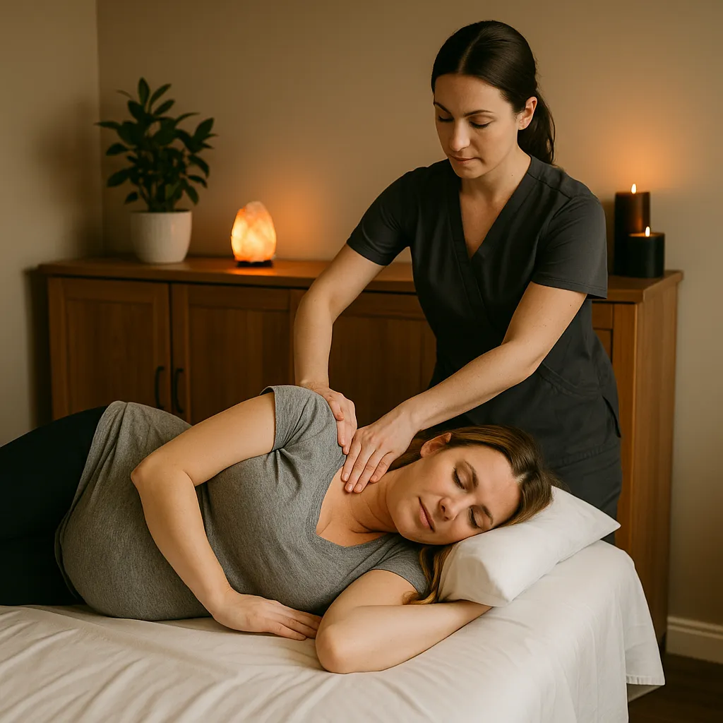 ماساژ بارداری در اتاق ماساژ با تمرکز روی شانه‌ها