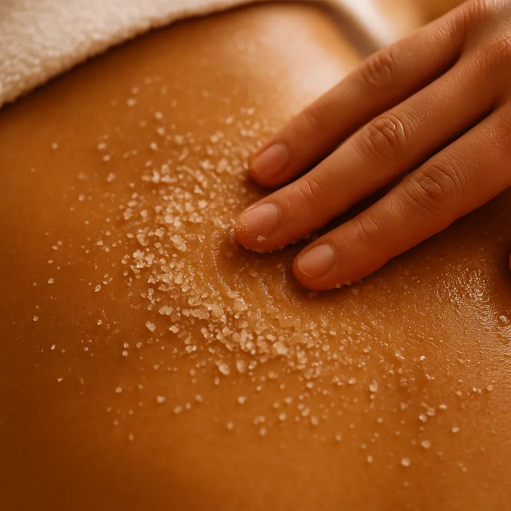 نمای نزدیک ماساژ پشت بدن با نمک دریا
