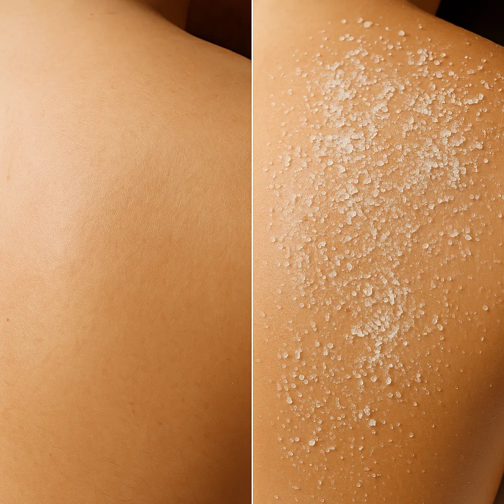 مقایسه پوست قبل و بعد از ماساژ با نمک دریا