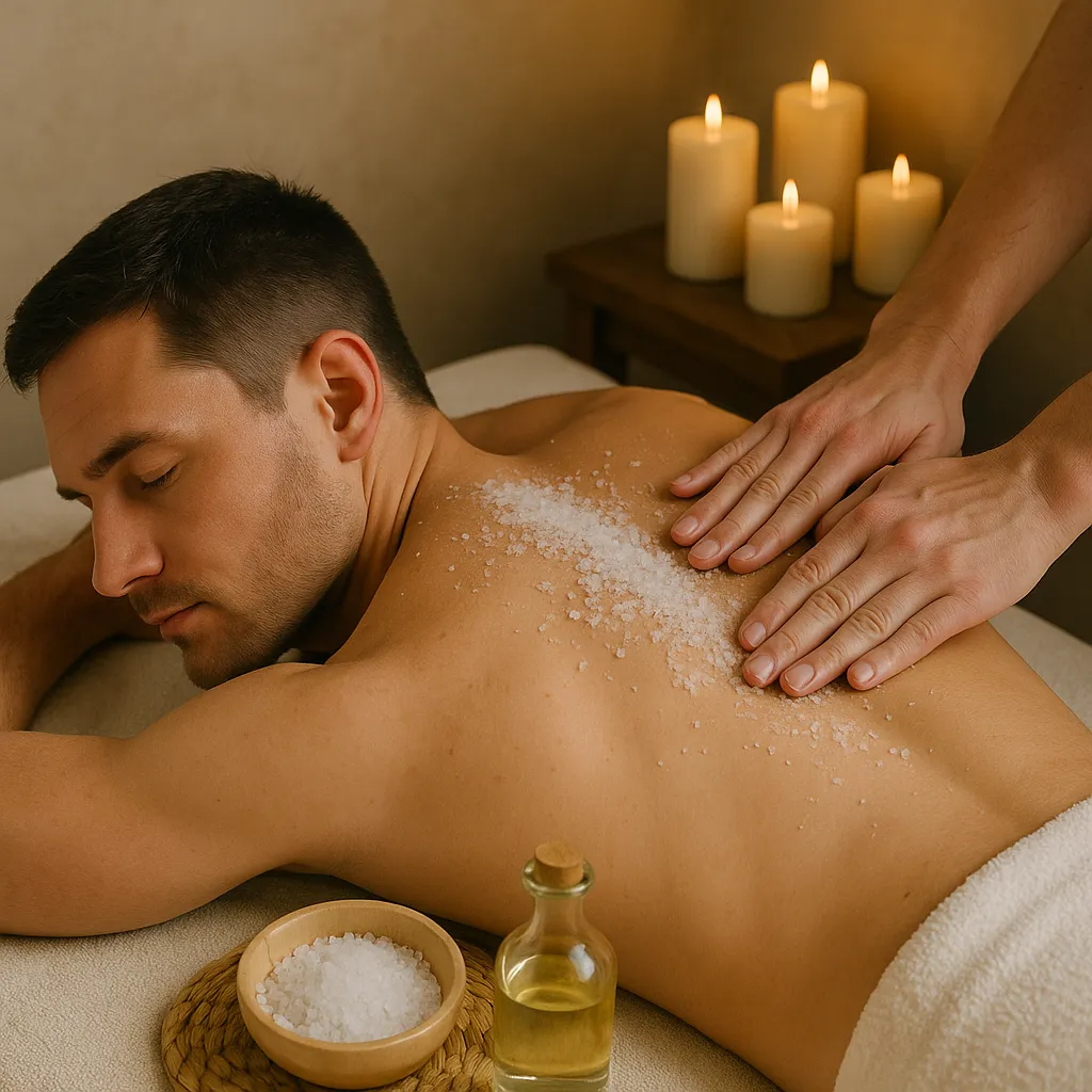 ماساژ با نمک دریا برای آقایان در محیط اسپا