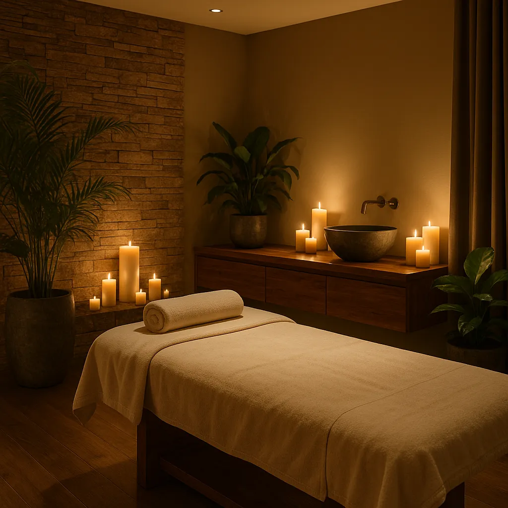 نمای داخلی اسپا در تهران با طراحی طبیعی و نور ملایم