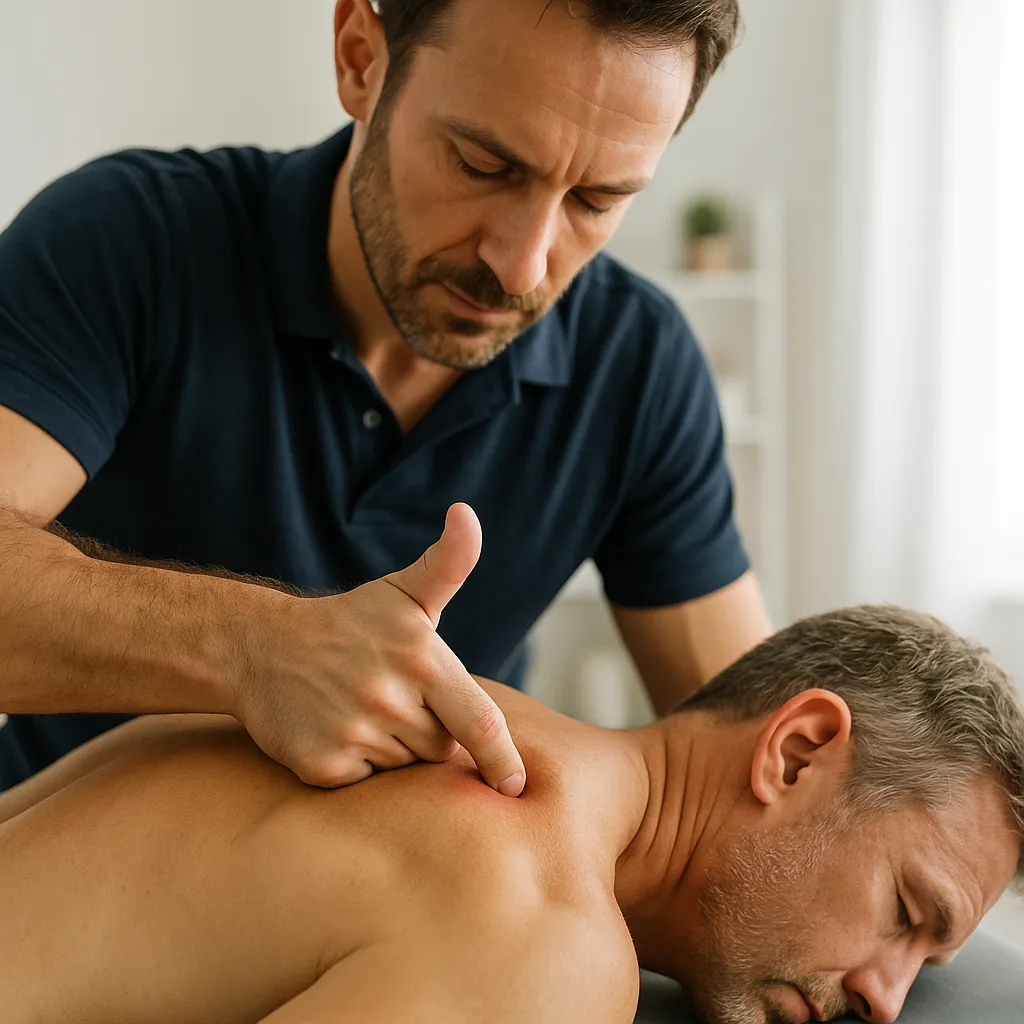 اعمال فشار روی نقطه ماشه‌ای شانه برای درمان گره عضلانی