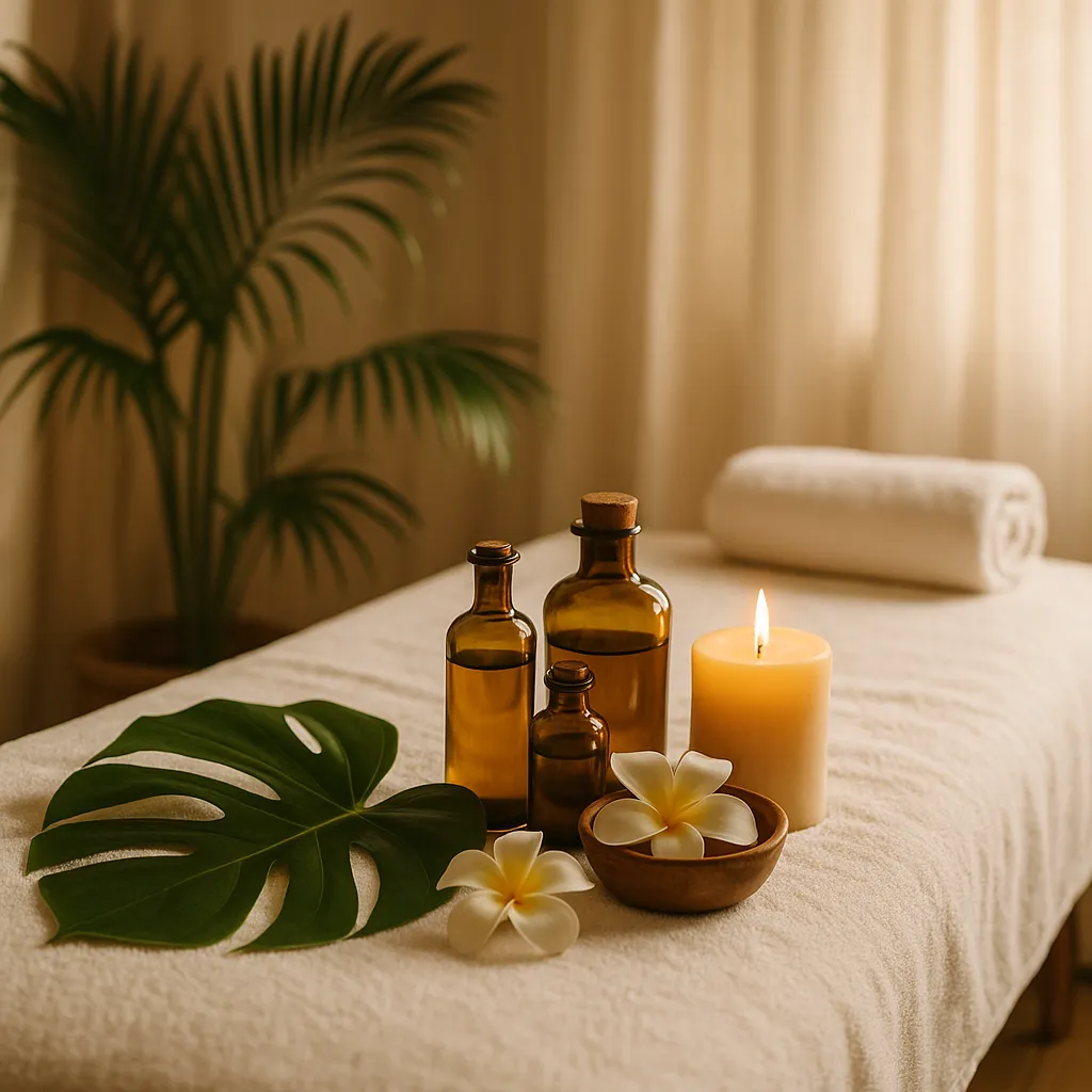 فضای آرامش‌بخش سالن ماساژ لومی لومی با رنگ سفید و جزئیات هاوایی