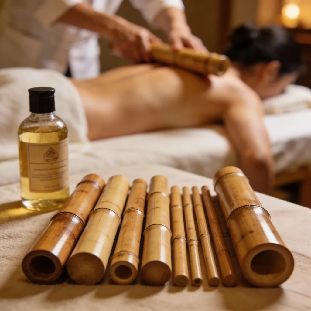 مایش چوب‌ های بامبو و تکنیک ماساژ روی عضلات پشت
