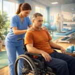 ماساژ افراد ناتوان حرکتی روی ویلچر در فضای توانبخشی با رویکرد درمانی