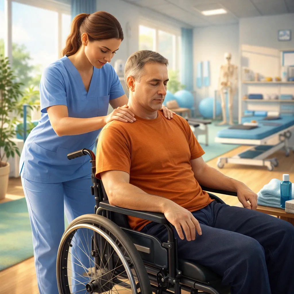 ماساژ افراد ناتوان حرکتی روی ویلچر در فضای توانبخشی با رویکرد درمانی